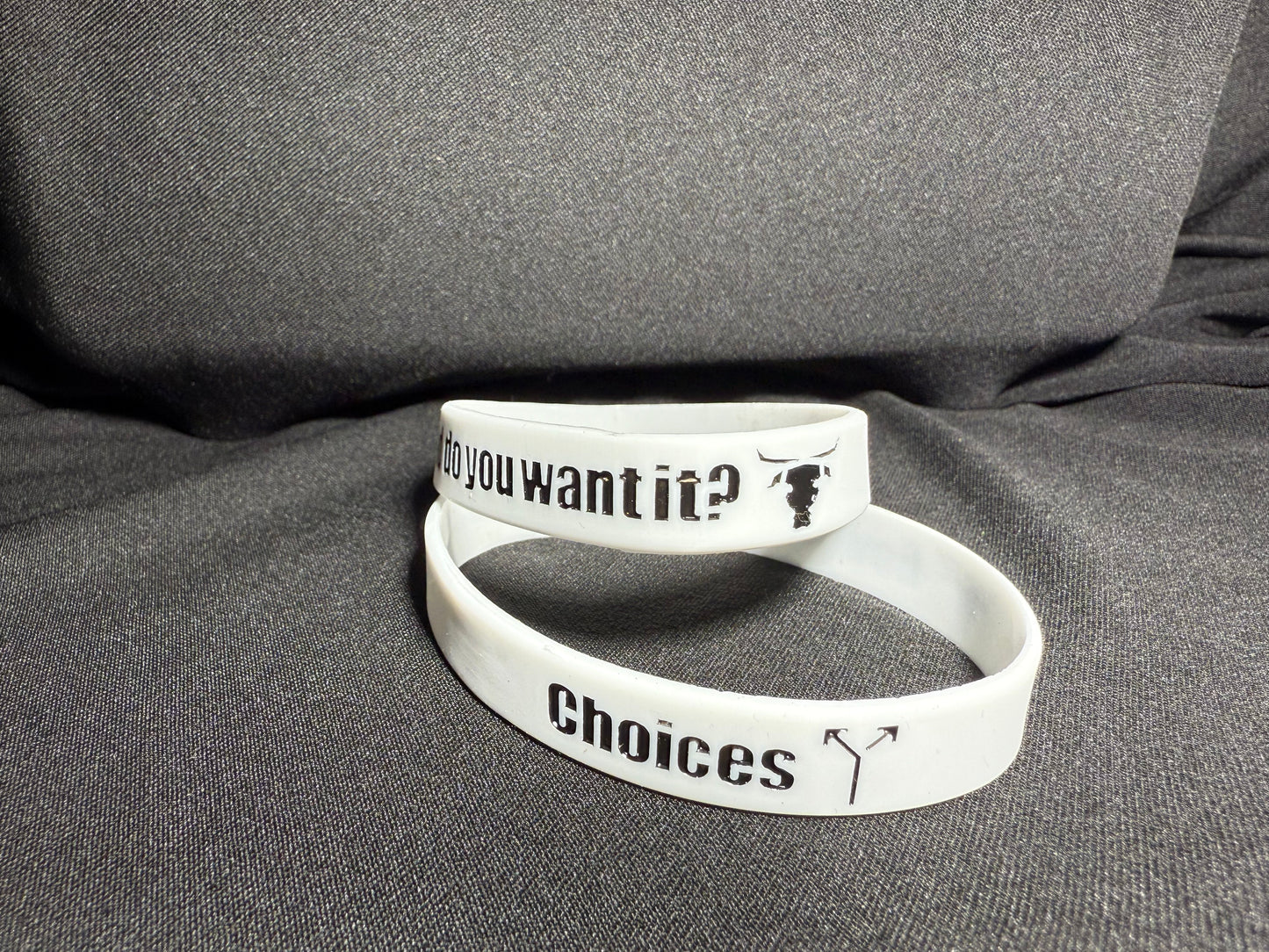 One Red and One White Choices wristband.