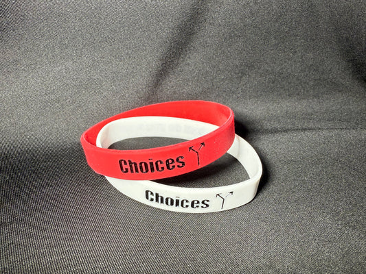 One Red and One White Choices wristband.